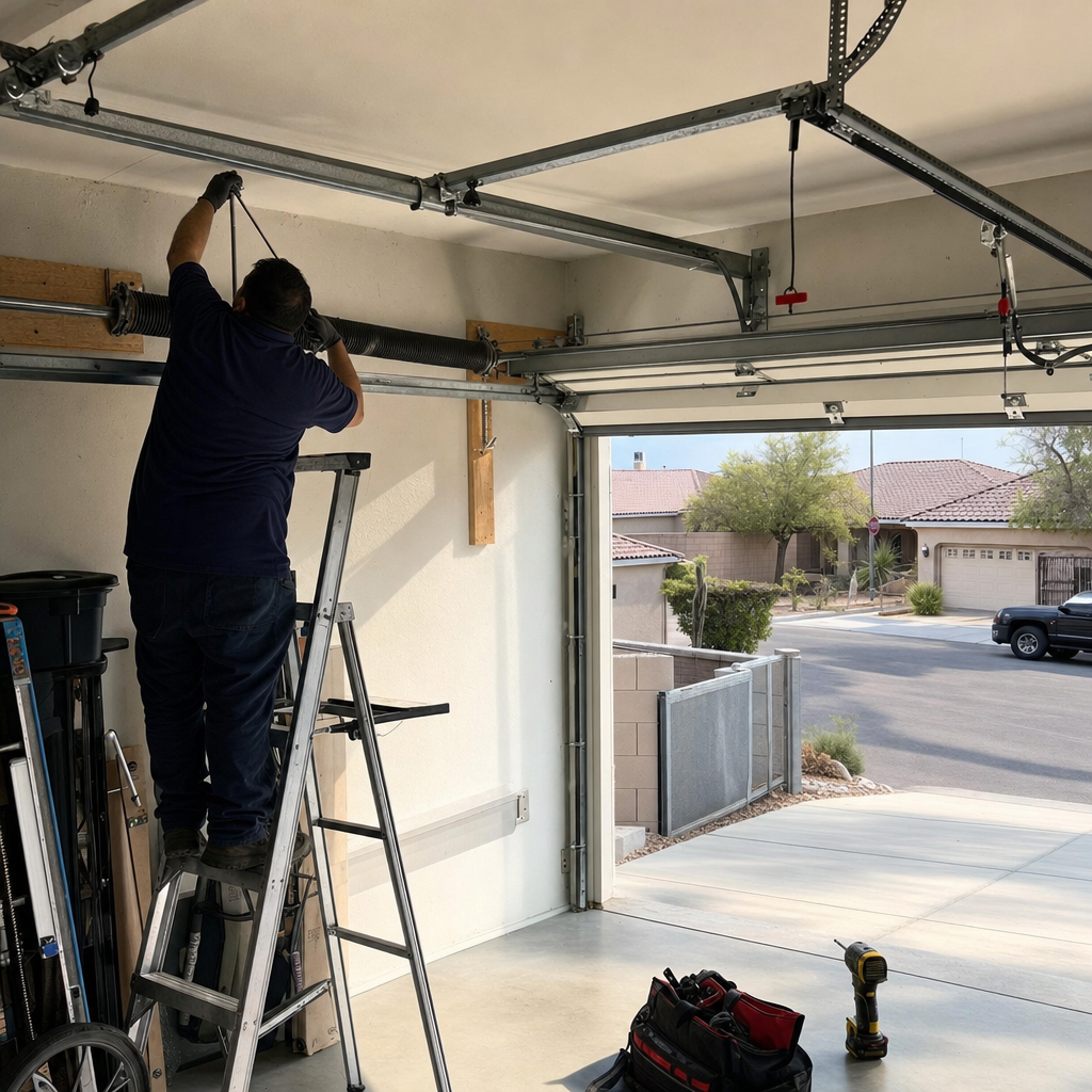 Garage door spring repair by professional technician